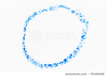Blue color oil pastel drawing in circle or round shape on white paper background 76369086