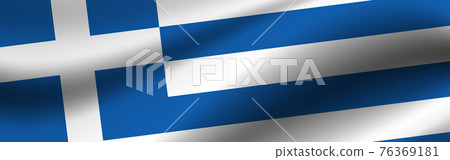 Banner with the flag of Greece. Fabric texture of the flag of Greece 76369181