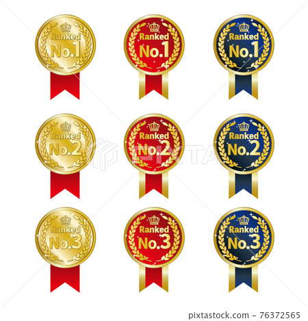 Illustration of ranking medals from 1st to 3rd place 76372565