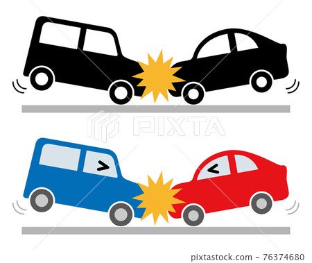Head-on collision of a car (color & silhouette) Head-on collision of a car (color & silhouette) 76374680