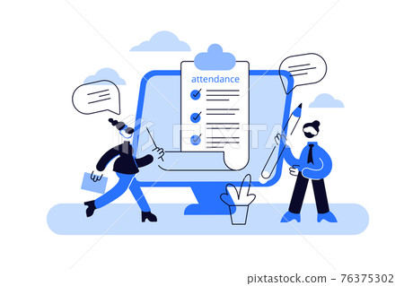 Vector art with word Attendance fastened to computer monitor 76375302