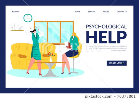 Psychological help for patient concept, vector illustration. Woman character talk to psychologist, mental consultation and psychotherapy Psychological help for patient concept, vector illustration. Woman character talk to psychologist, mental consultation and psychotherapy 76375801