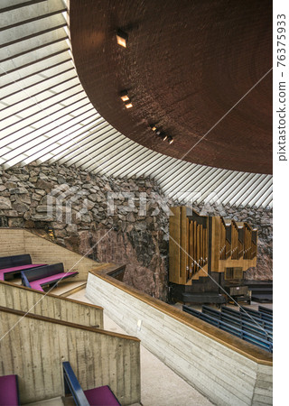 Temppeliaukio rock church famous landmark interior in helsinki finland 76375933