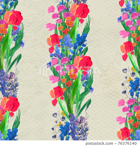 Seamless pattern with flowers. Watercolor or acrylic painting. Hand drawn floral background. Seamless pattern with flowers. Watercolor or acrylic painting. Hand drawn floral background. 76376140