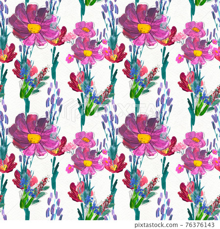 Seamless pattern with flowers. Watercolor or acrylic painting. Hand drawn floral background. Seamless pattern with flowers. Watercolor or acrylic painting. Hand drawn floral background. 76376143