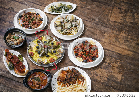 mixed portuguese traditional rustic tapas food selection on wood table mixed portuguese traditional rustic tapas food selection on wood table 76376532