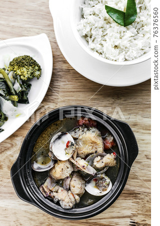 traditional fish clams and mixed seafood portuguese soup stew meal 76376560