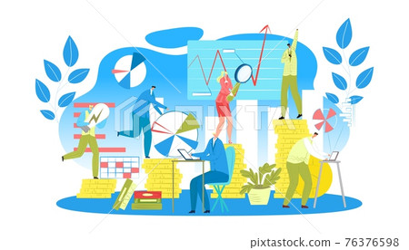 People collaborate together, create business project, creative teamwork, vector illustration. Group professionals analyze innovative marketing. 76376598