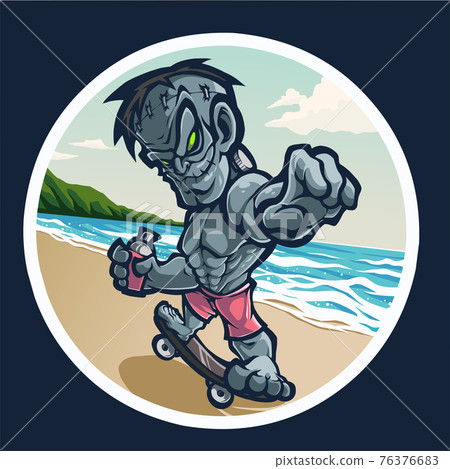 Zombie mascot logo with skateboard Zombie mascot logo with skateboard 76376683