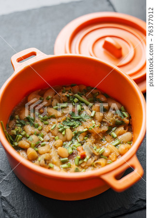 portuguese feijoada de marisco bean and seafood traditonal stew meal 76377012