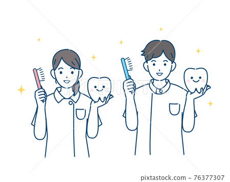 牙科保健員 牙膏解釋 穿白大褂的男女插圖素材 76377307