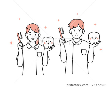 牙科保健員 牙膏解釋 穿白大褂的男女插圖素材 76377308