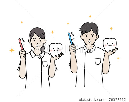 Dental hygienist Explanation of toothpaste Men and women in lab coats Illustration material Dental hygienist Explanation of toothpaste Men and women in lab coats Illustration material 76377312