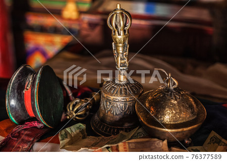 Religious objects in Buddhist monastery 76377589