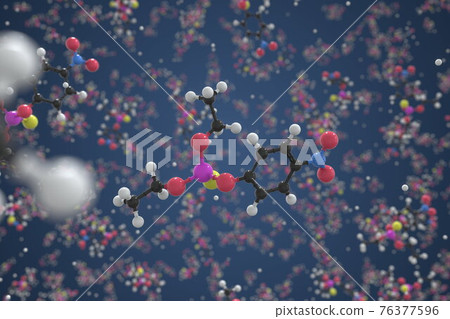 Parathion molecule, ball-and-stick molecular model. Chemical 3d rendering 76377596