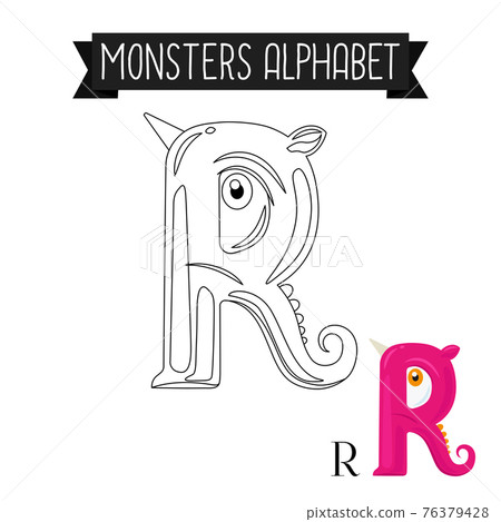 Coloring page monsters alphabet letter R 76379428