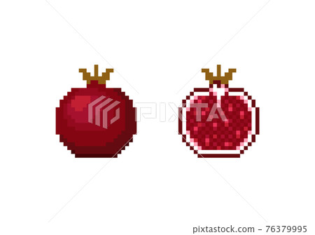 A set of isolated fruits in Pixel Art.