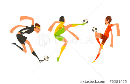 Soccer Players in Action Set, Athletes Characters in Sports Uniform Vector Illustration 76381455