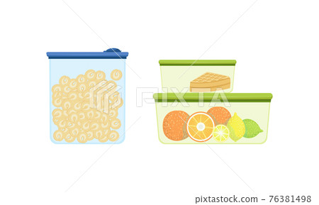Plastic Containers with Food Set, Lunch Boxes with Healthy Food Vector Illustration Plastic Containers with Food Set, Lunch Boxes with Healthy Food Vector Illustration 76381498