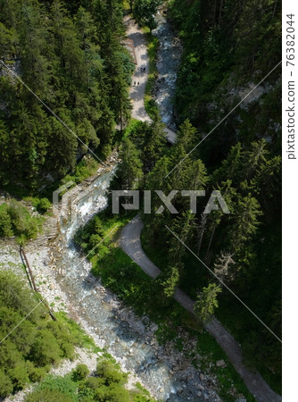 valley with river waterfall and trees in open nature valley with river waterfall and trees in open nature 76382044