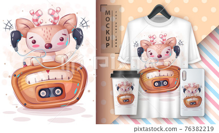 Cute deer listen music poster and merchandising. 76382219