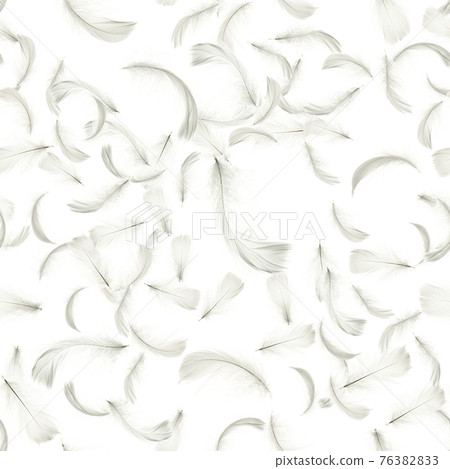Feather isolated. Abstract bird feather texture closeup falling on white background in seamless pattern photography. Concept of sensitivity responsiveness to nature. 76382833