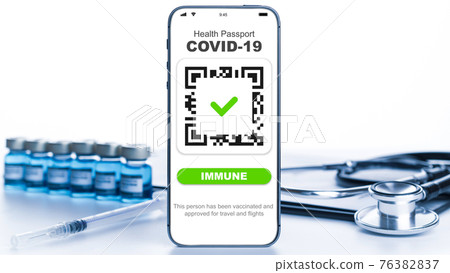 Coronavirus certificate. Medical equipment with Covid immunity passport or vaccine certificate on phone screen, doctor charts and stethoscope on hospital background. Health and surveillance concepts. Coronavirus certificate. Medical equipment with Covid immunity passport or vaccine certificate on phone screen, doctor charts and stethoscope on hospital background. Health and surveillance concepts. 76382837