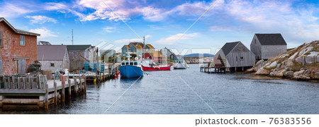 Scenic View of a small town near a rocky coast on the Atlantic Ocean Scenic View of a small town near a rocky coast on the Atlantic Ocean 76383556