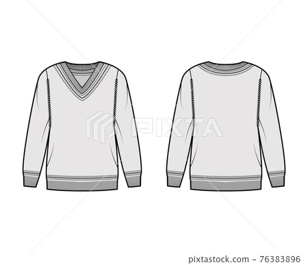 V-neck jersey sweater technical fashion illustration with long