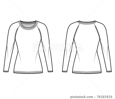 RAGLAN SLEEVE TEE Fashion flat technical drawing vector template Stock  Vector