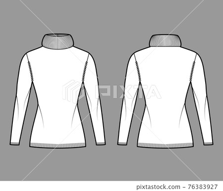 Sweater Exaggerated Turtleneck technical fashion illustration with long raglan sleeves, slim fit, hip length, rib trim Sweater Exaggerated Turtleneck technical fashion illustration with long raglan sleeves, slim fit, hip length, rib trim 76383927