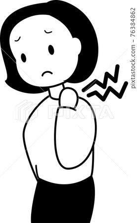 Women with stiff shoulders, poor physical condition, black and white Women with stiff shoulders, poor physical condition, black and white 76384862