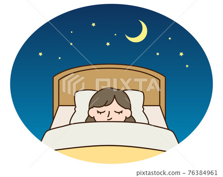 晚上睡在床上的女人/睡在她的背上 晚上睡在床上的女人/睡在她的背上 76384961