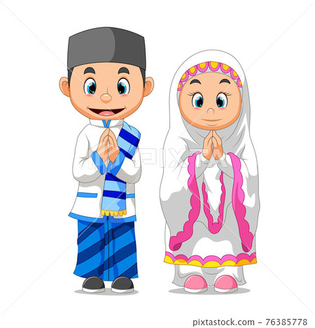 The woman and men are standing and giving the greeting the people The woman and men are standing and giving the greeting the people 76385778