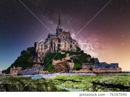 聖米歇爾山在星空中的插圖 76387040