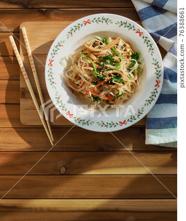 Asian food stir-fried rice noodles with vegetables Asian food stir-fried rice noodles with vegetables 76388661