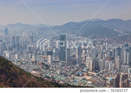 Night view of hwangryeongsan Mountain Bongsudae beacons, Busan, South Korea, Asia Night view of hwangryeongsan Mountain Bongsudae beacons, Busan, South Korea, Asia 76389337