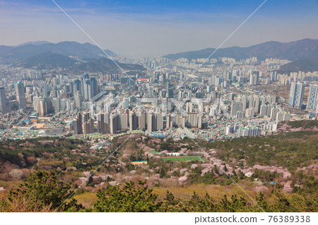 Night view of hwangryeongsan Mountain Bongsudae beacons, Busan, South Korea, Asia Night view of hwangryeongsan Mountain Bongsudae beacons, Busan, South Korea, Asia 76389338
