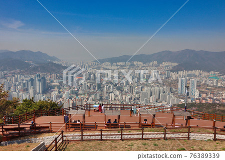 Night view of hwangryeongsan Mountain Bongsudae beacons, Busan, South Korea, Asia Night view of hwangryeongsan Mountain Bongsudae beacons, Busan, South Korea, Asia 76389339