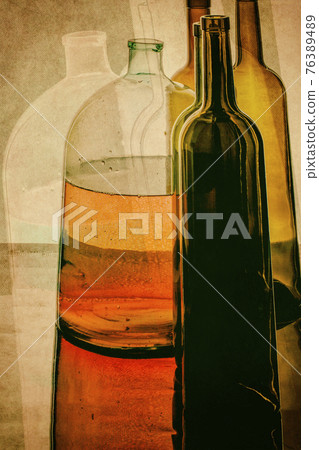 Abstract collage with glassware with double exposure 76389489