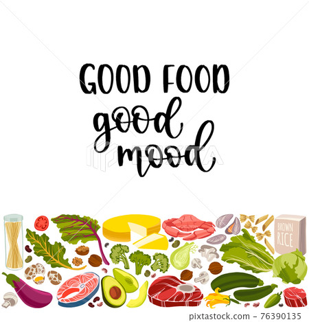 Healthy nutrition inspirational quote. Hand drawn healthy food and motivational phrase. Healthy nutrition inspirational quote. Hand drawn healthy food and motivational phrase. 76390135