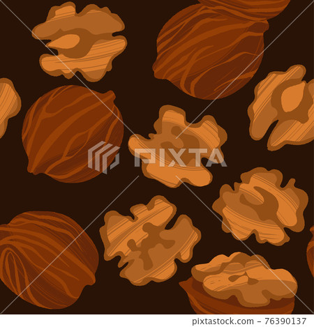 Walnuts seamless pattern. Nuts in shell and kernels. Walnuts seamless pattern. Nuts in shell and kernels. 76390137