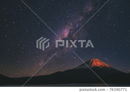 Mt. Fuji and starscape composition 76390771