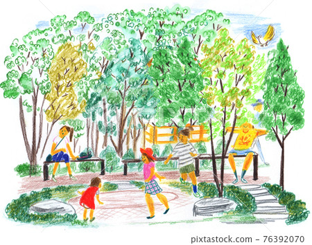 Children playing in the forest 76392070