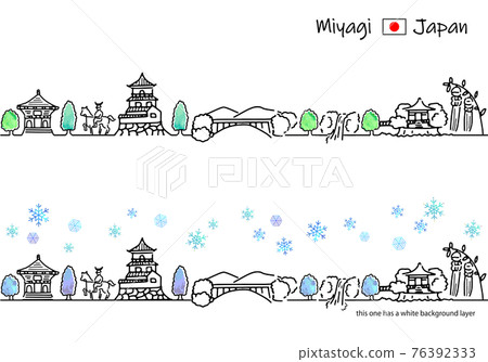 冬季宮城城市景觀的簡單線條畫集 76392333