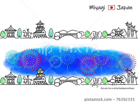 宮城市街景和煙花的簡單線條畫集 76392335