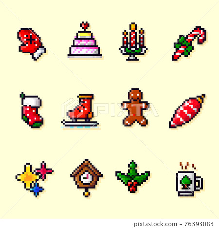 winter themed pixel art icon set 76393083