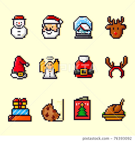 winter themed pixel art icon set winter themed pixel art icon set 76393092