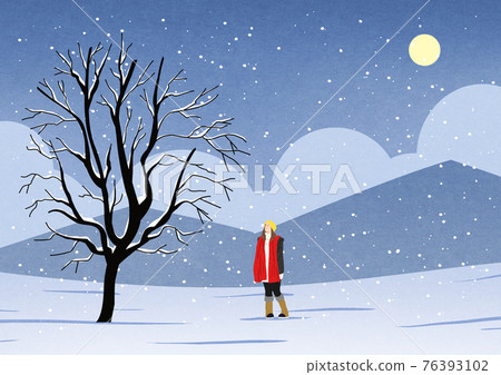 female and tree in winter scenery female and tree in winter scenery 76393102
