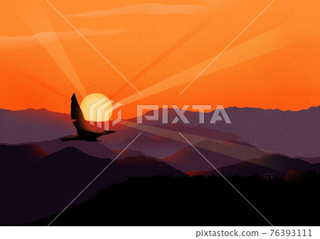 beautiful sunrise scenery illustration 76393111